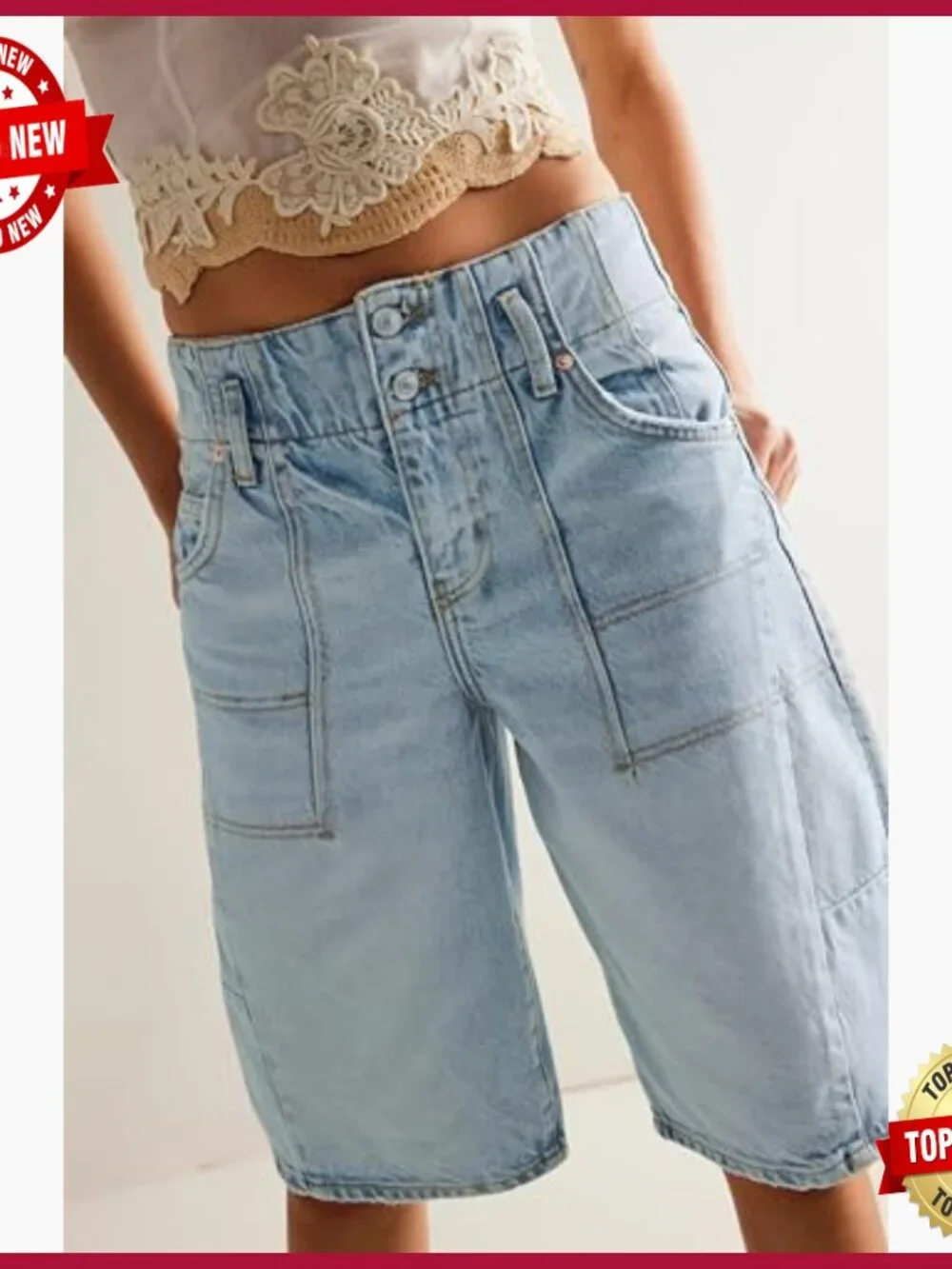 Denim Long Shorts Baggy Bermuda Low Waist Summer Barrel Jean Pant Blue